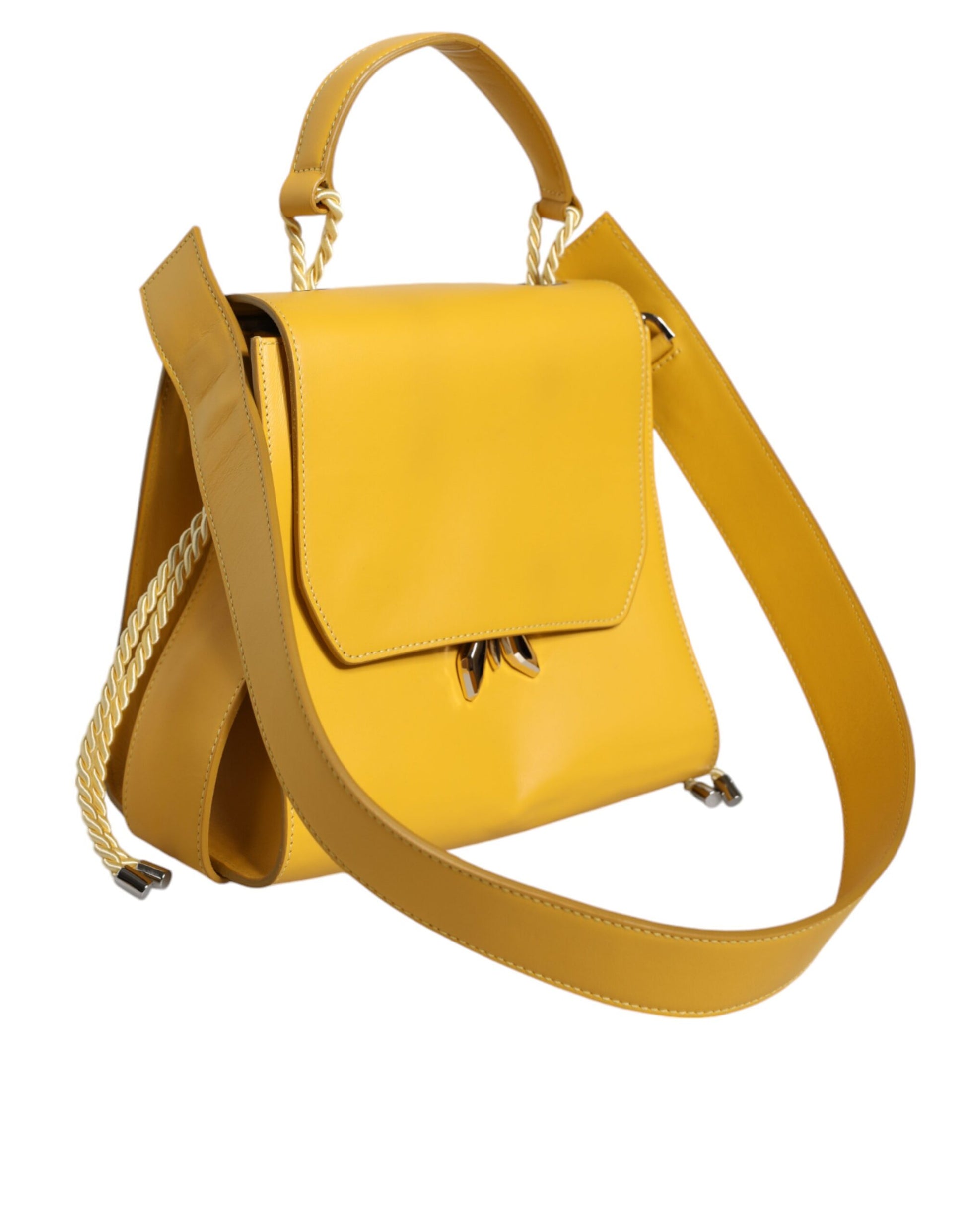 Bolso de mano con correa para el hombro de cuero amarillo