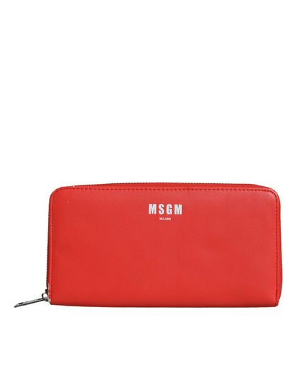 Red Leather Continental Zip Around Card Holder Bifold Clutch Wallet