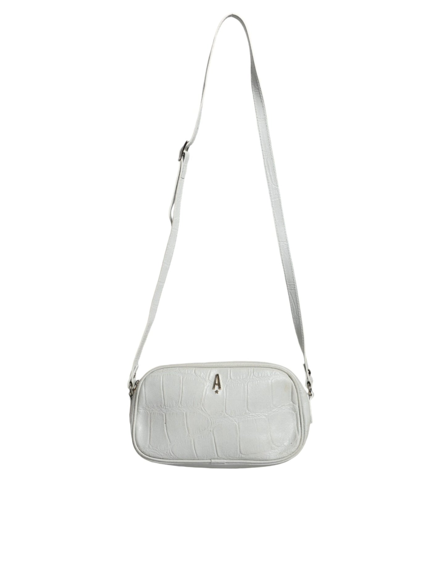 Bolso bandolera de piel con estampado de cocodrilo blanco