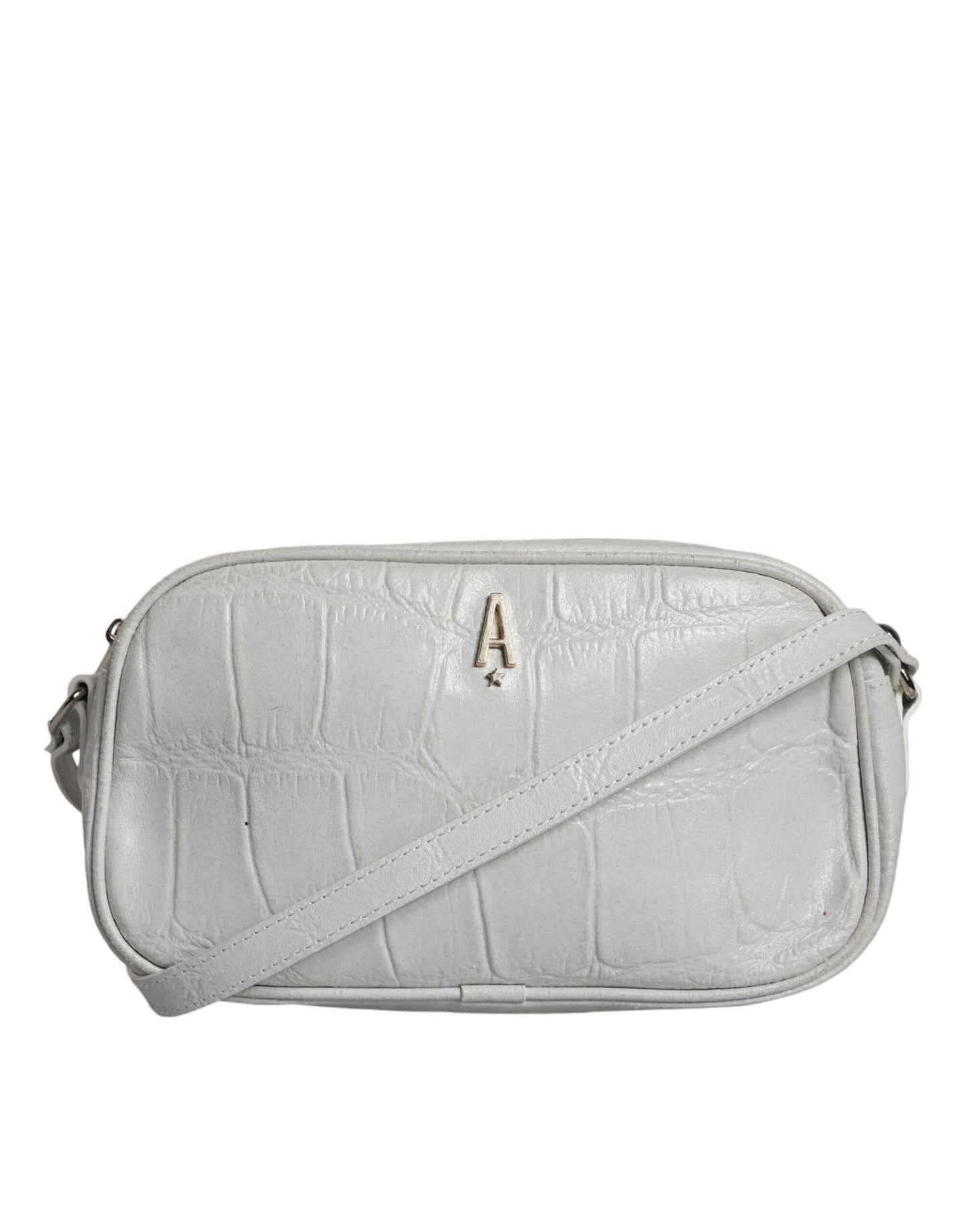 Bolso bandolera de piel con estampado de cocodrilo blanco