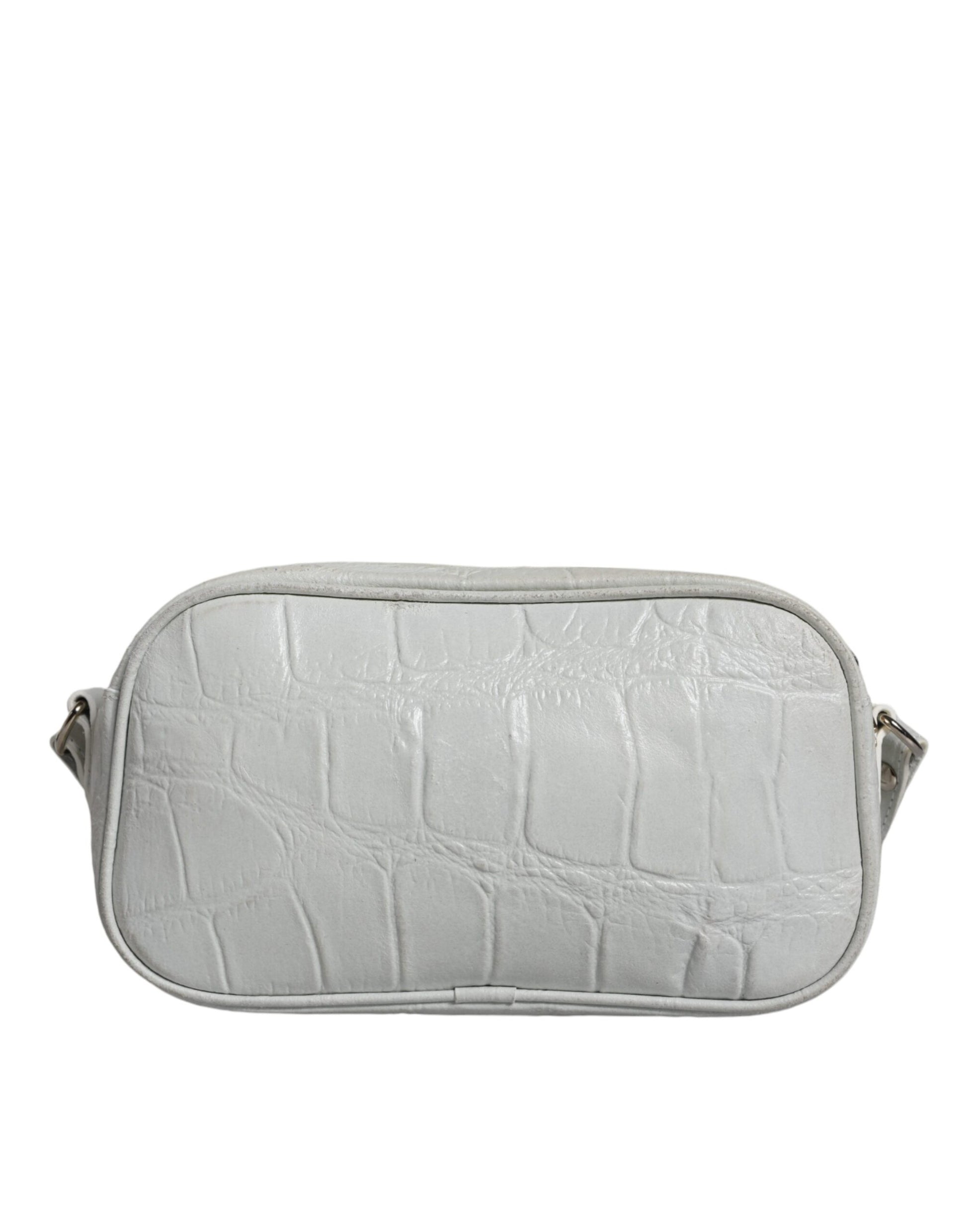 Bolso bandolera de piel con estampado de cocodrilo blanco