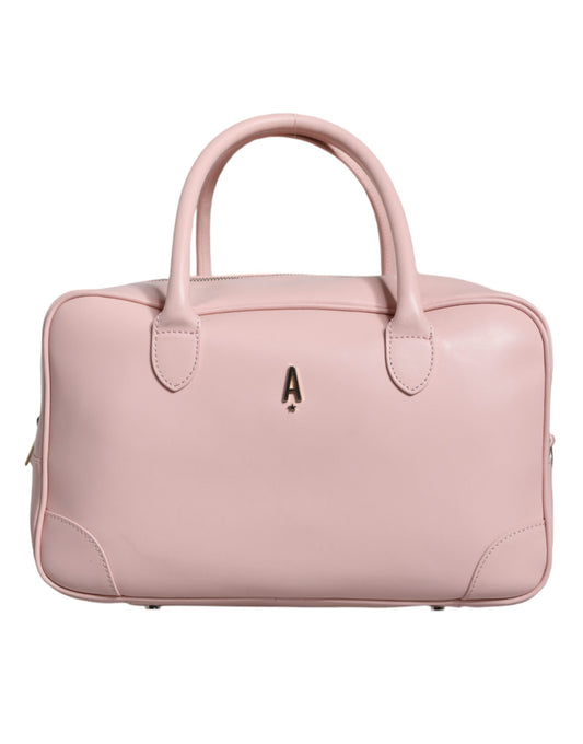 Bolso de mano con asa superior y logotipo de cuero rosa para mujer