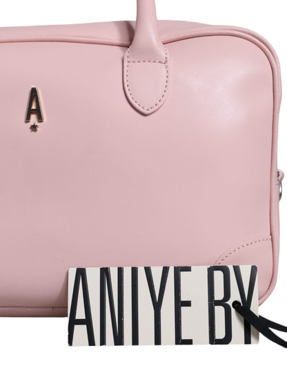 Bolso de mano con asa superior y logotipo de cuero rosa para mujer