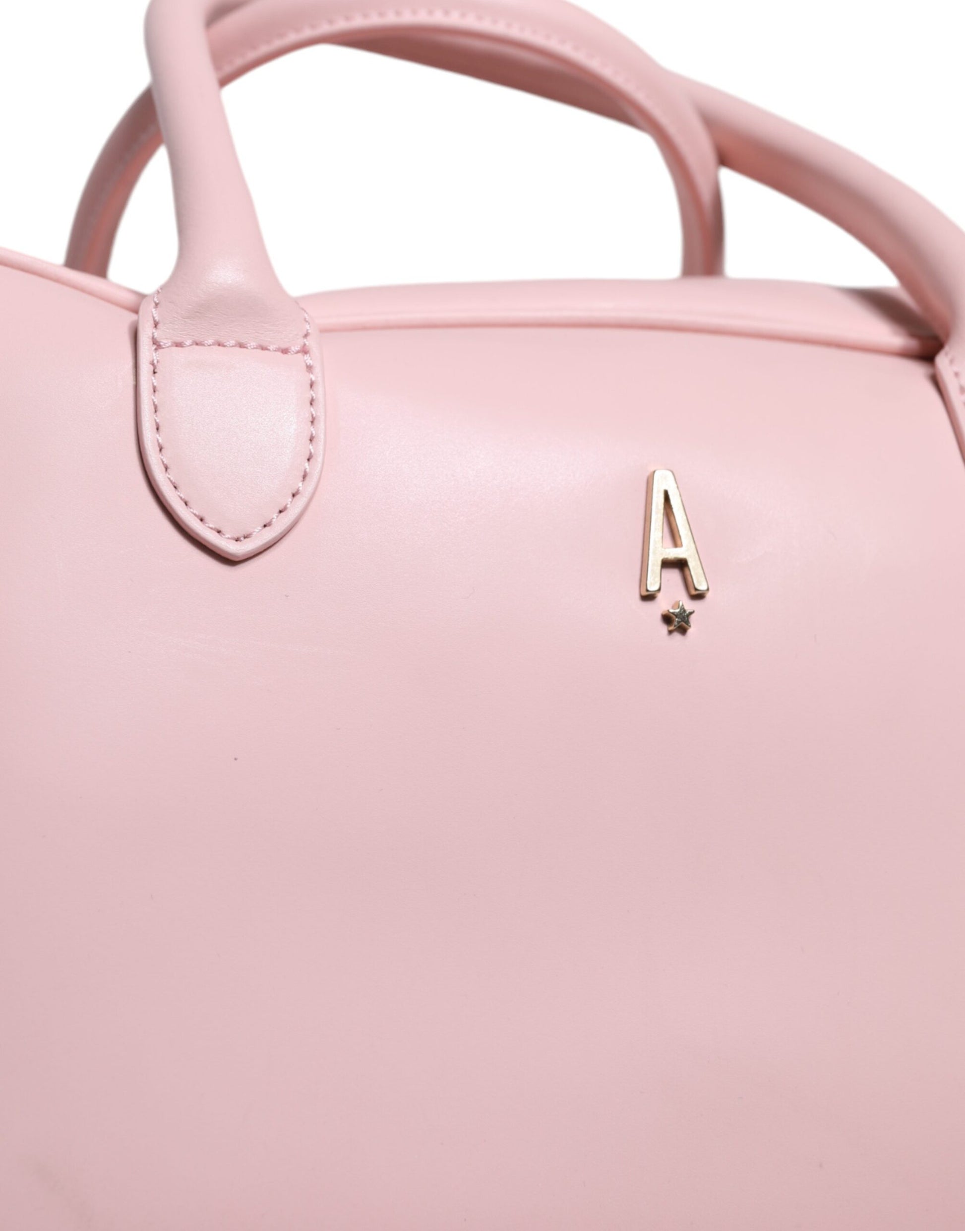 Bolso de mano con asa superior y logotipo de cuero rosa para mujer