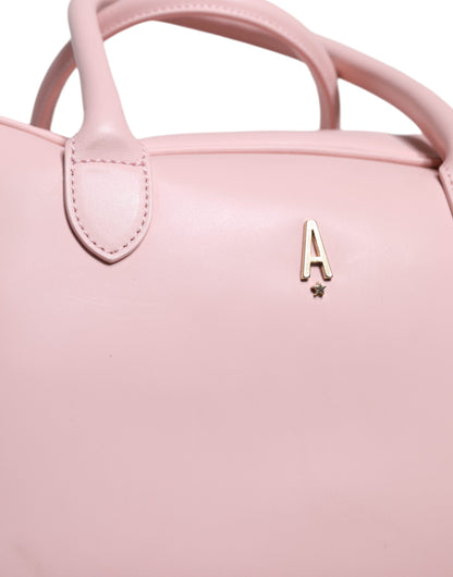 Bolso de mano con asa superior y logotipo de cuero rosa para mujer