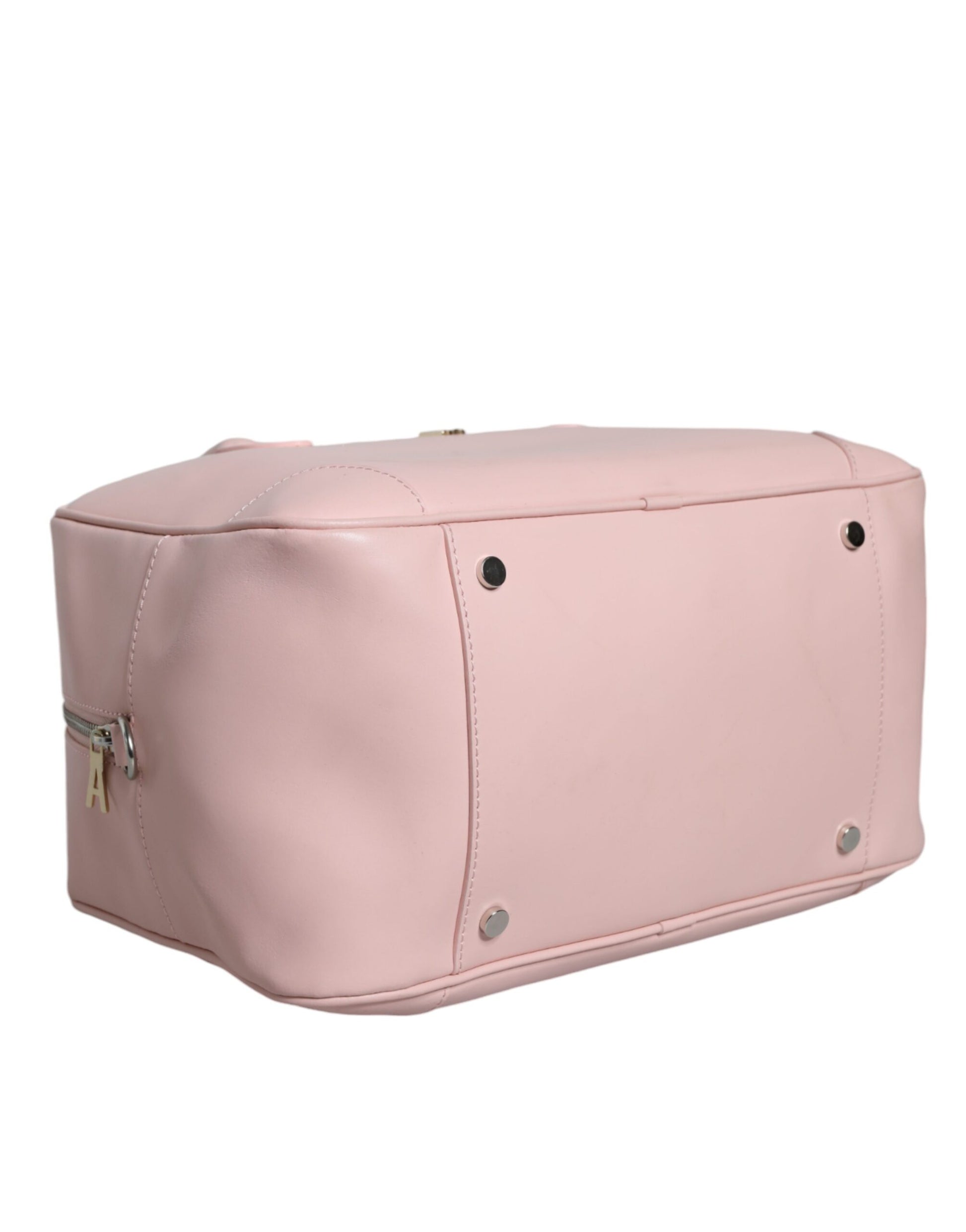 Bolso de mano con asa superior y logotipo de cuero rosa para mujer