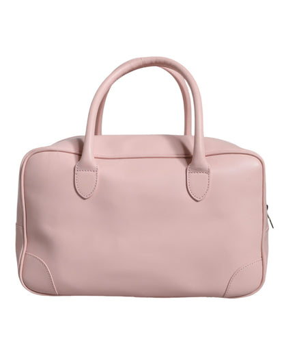 Bolso de mano con asa superior y logotipo de cuero rosa para mujer