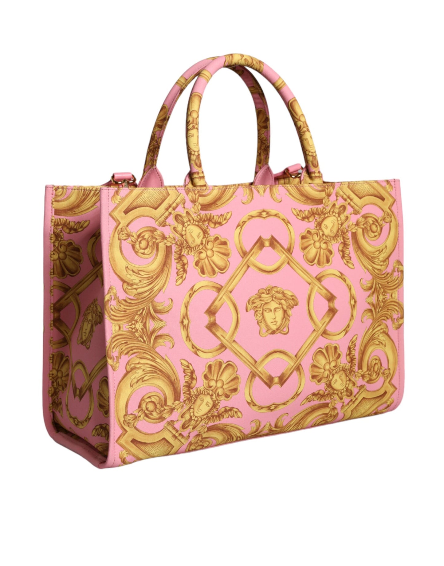 Pink Printed Large Fabric Leather Shopping Tote Bag