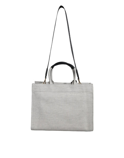 White Top Handle Canvas Leather Logo Crossbody Tote Bag