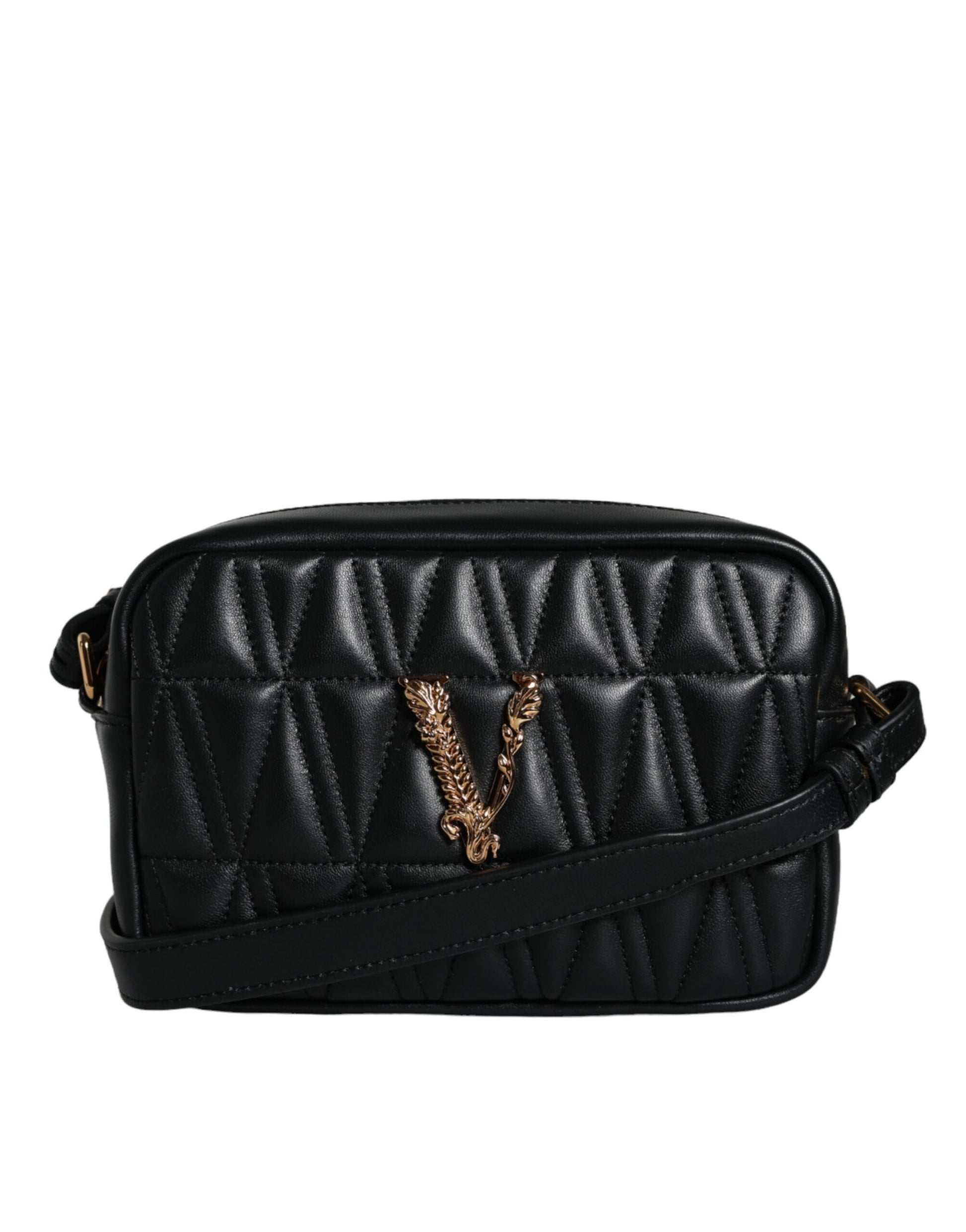 Black Quilted Lamb Leather Camera Case Shoulder Bag