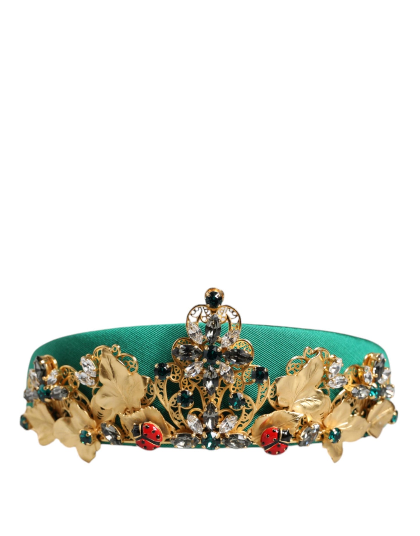 Grünes Seiden-Tiara-Stirnband mit Kristallen, Krone und Diadem