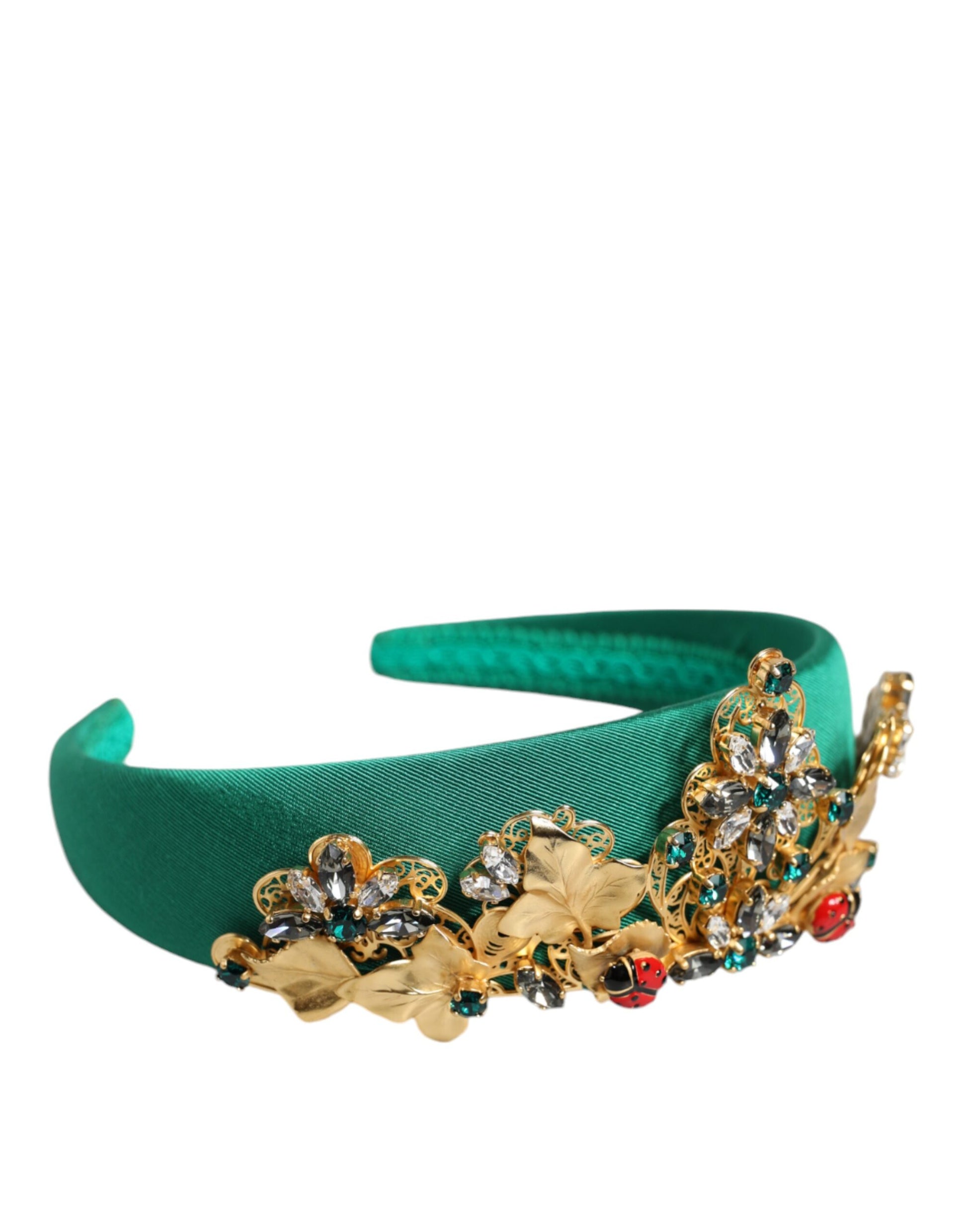 Grünes Seiden-Tiara-Stirnband mit Kristallen, Krone und Diadem