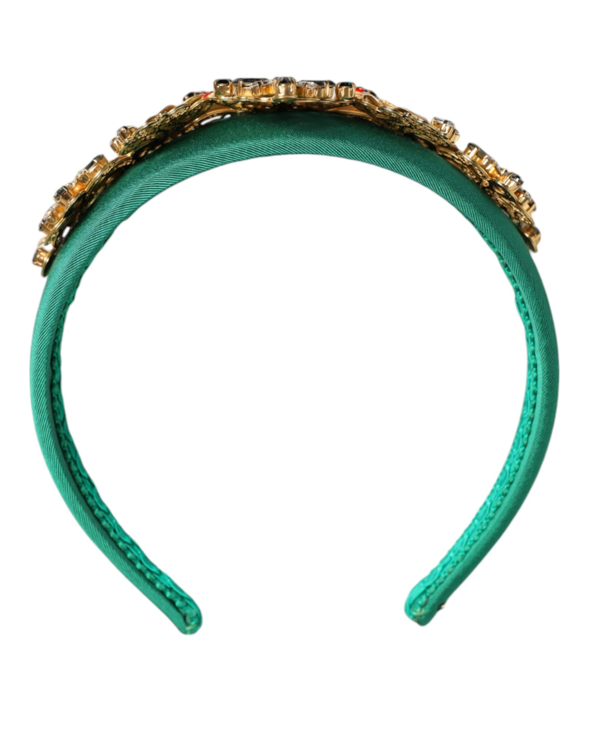 Grünes Seiden-Tiara-Stirnband mit Kristallen, Krone und Diadem