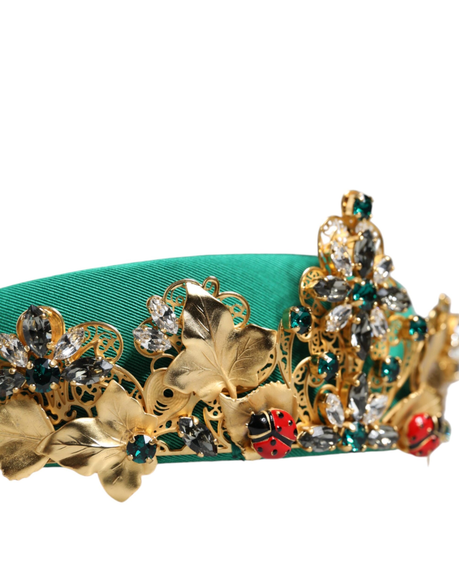 Grünes Seiden-Tiara-Stirnband mit Kristallen, Krone und Diadem