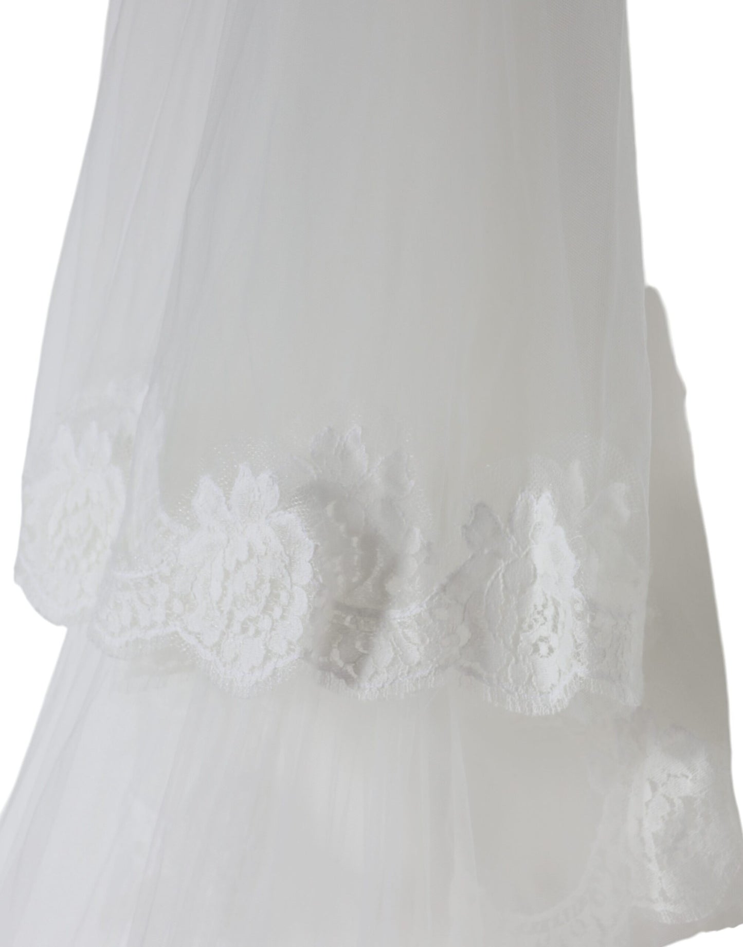 White Floral Lace Nylon Floor Length Wedding Veil