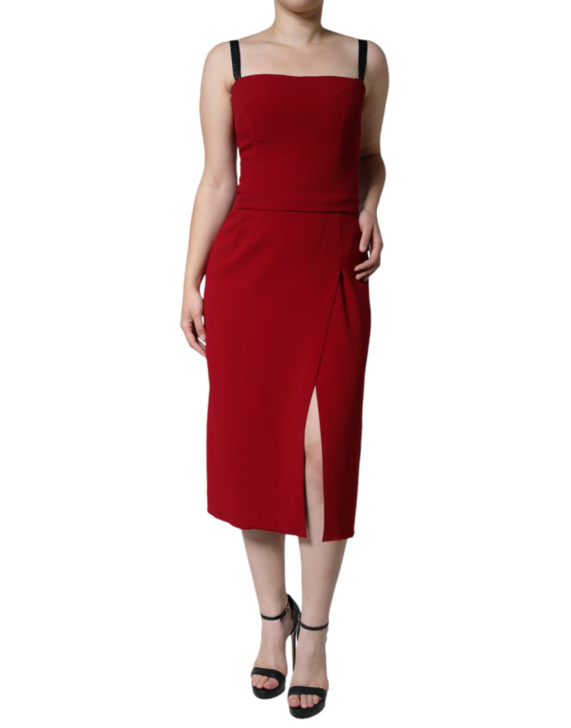 Vestido midi ajustado con abertura lateral en viscosa elástica roja