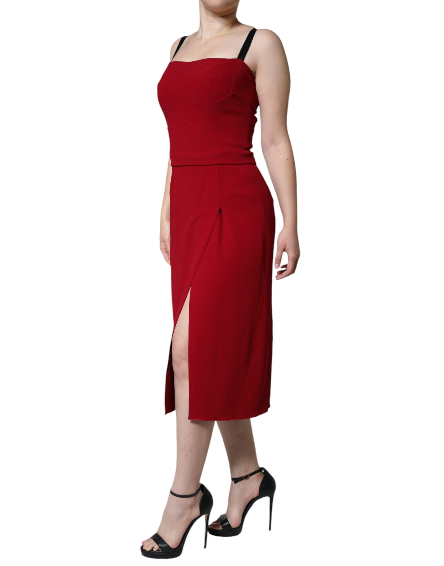 Vestido midi ajustado con abertura lateral en viscosa elástica roja