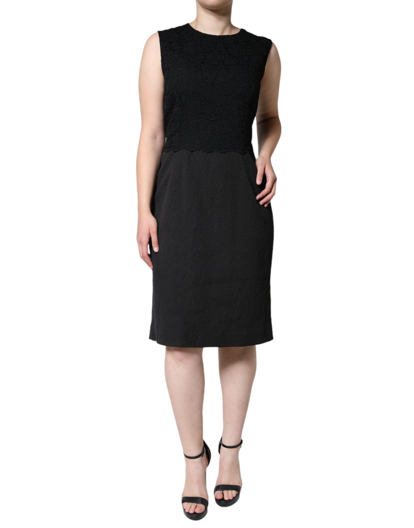 Black Cotton Sheath Knee Length Dress