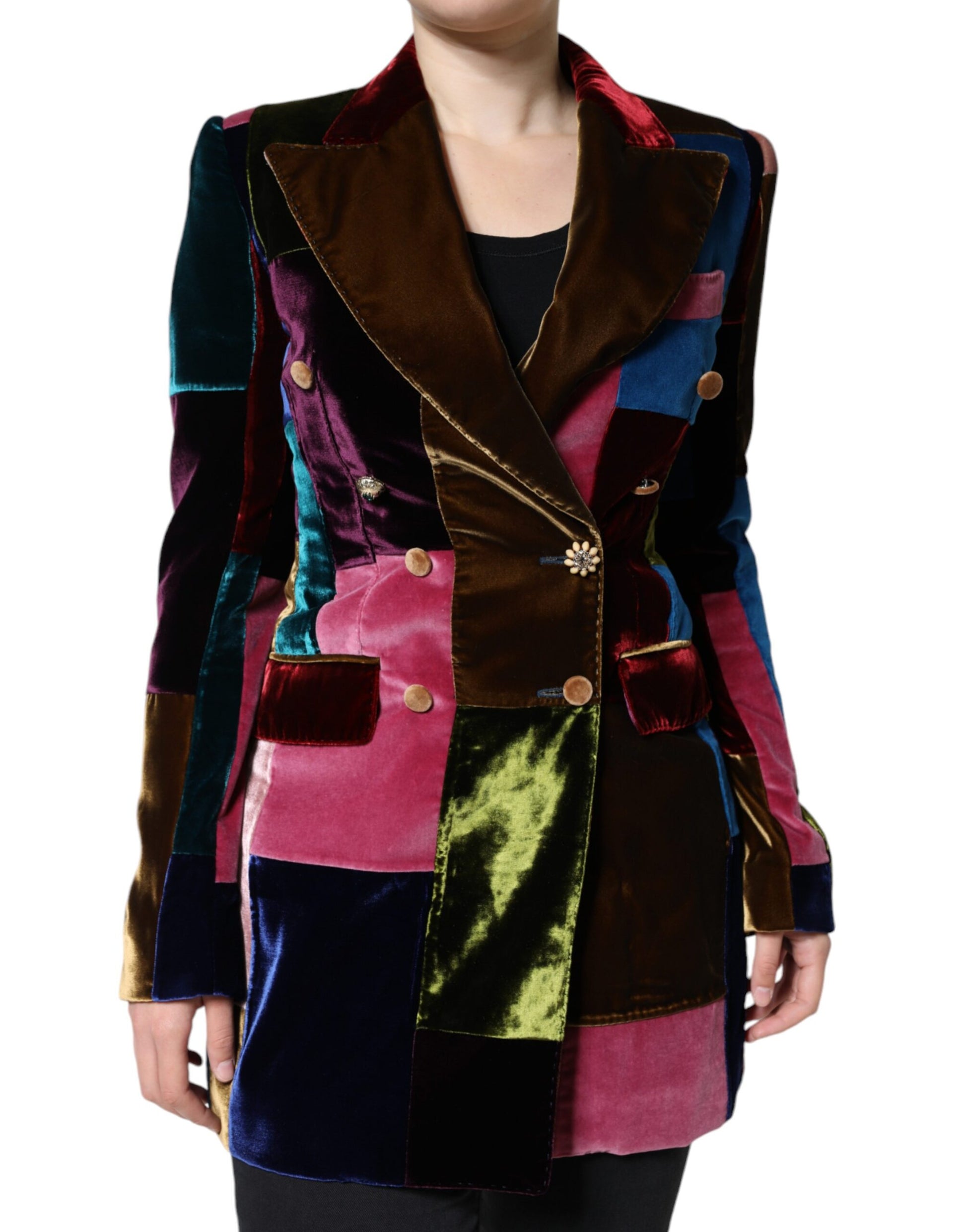 Mehrfarbige, zweireihige Blazerjacke im Patchwork-Stil