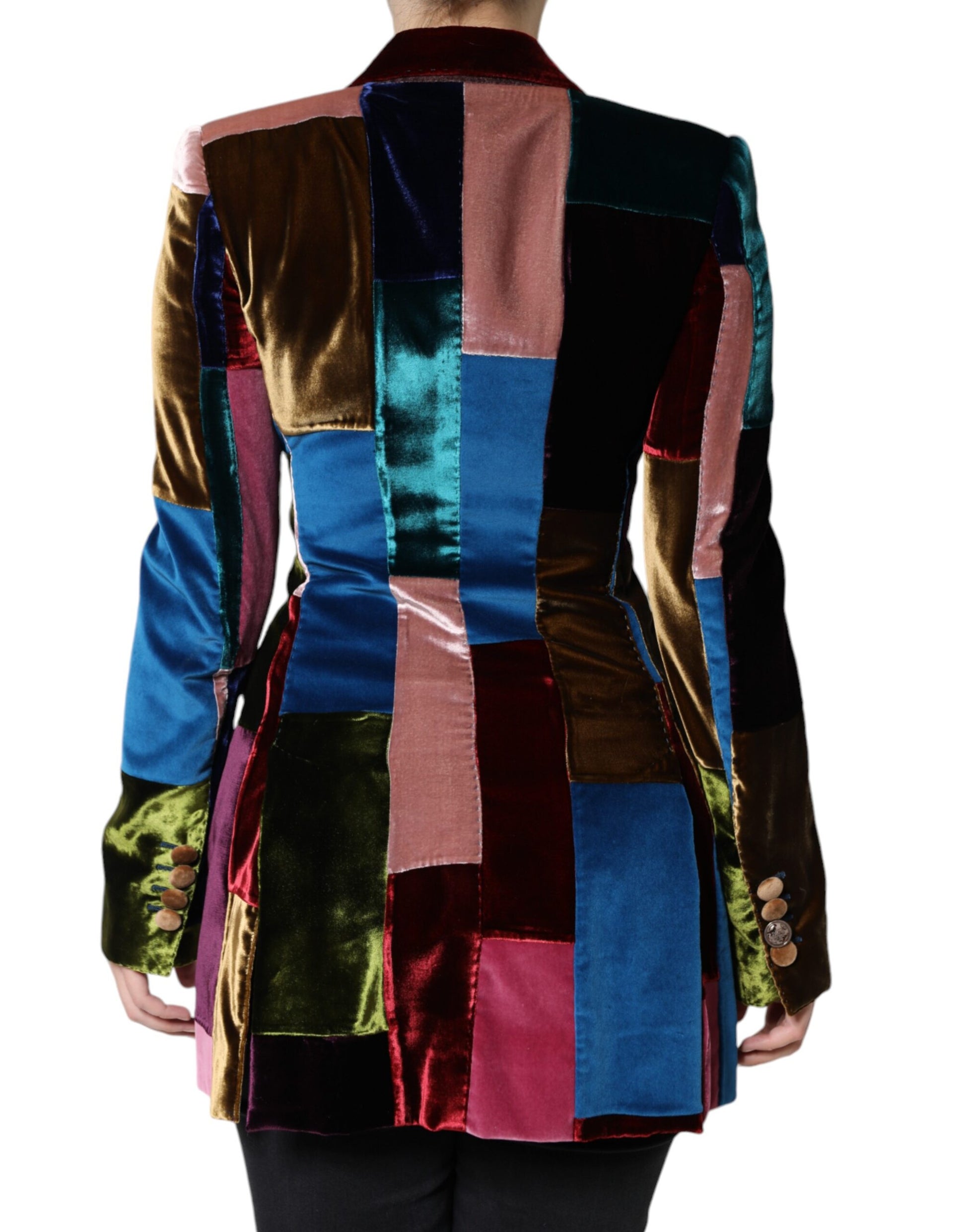 Mehrfarbige, zweireihige Blazerjacke im Patchwork-Stil