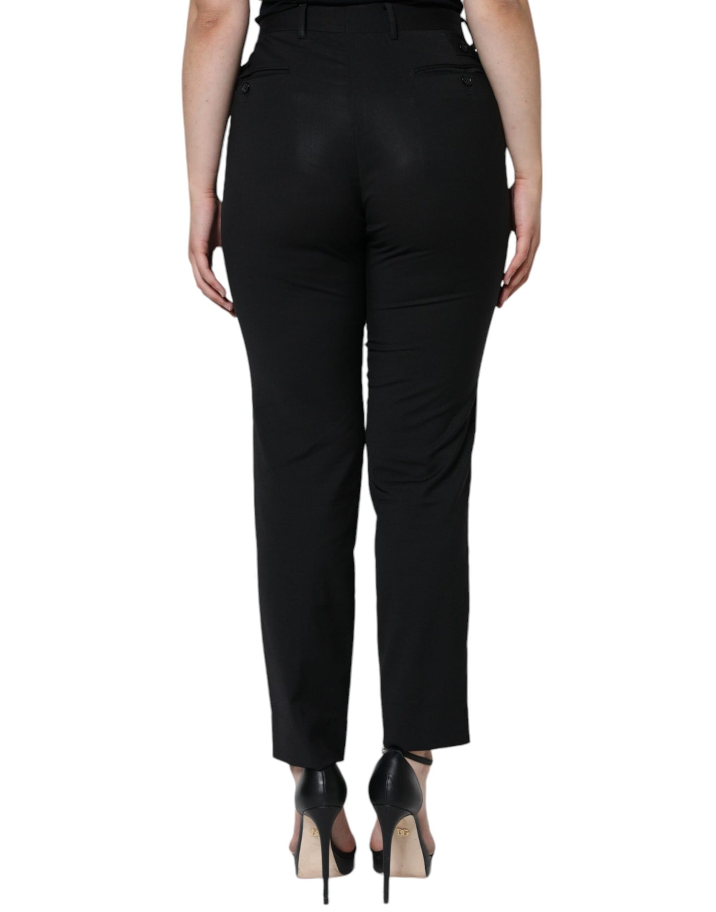 Black Polyester High Waist Tapered Pants