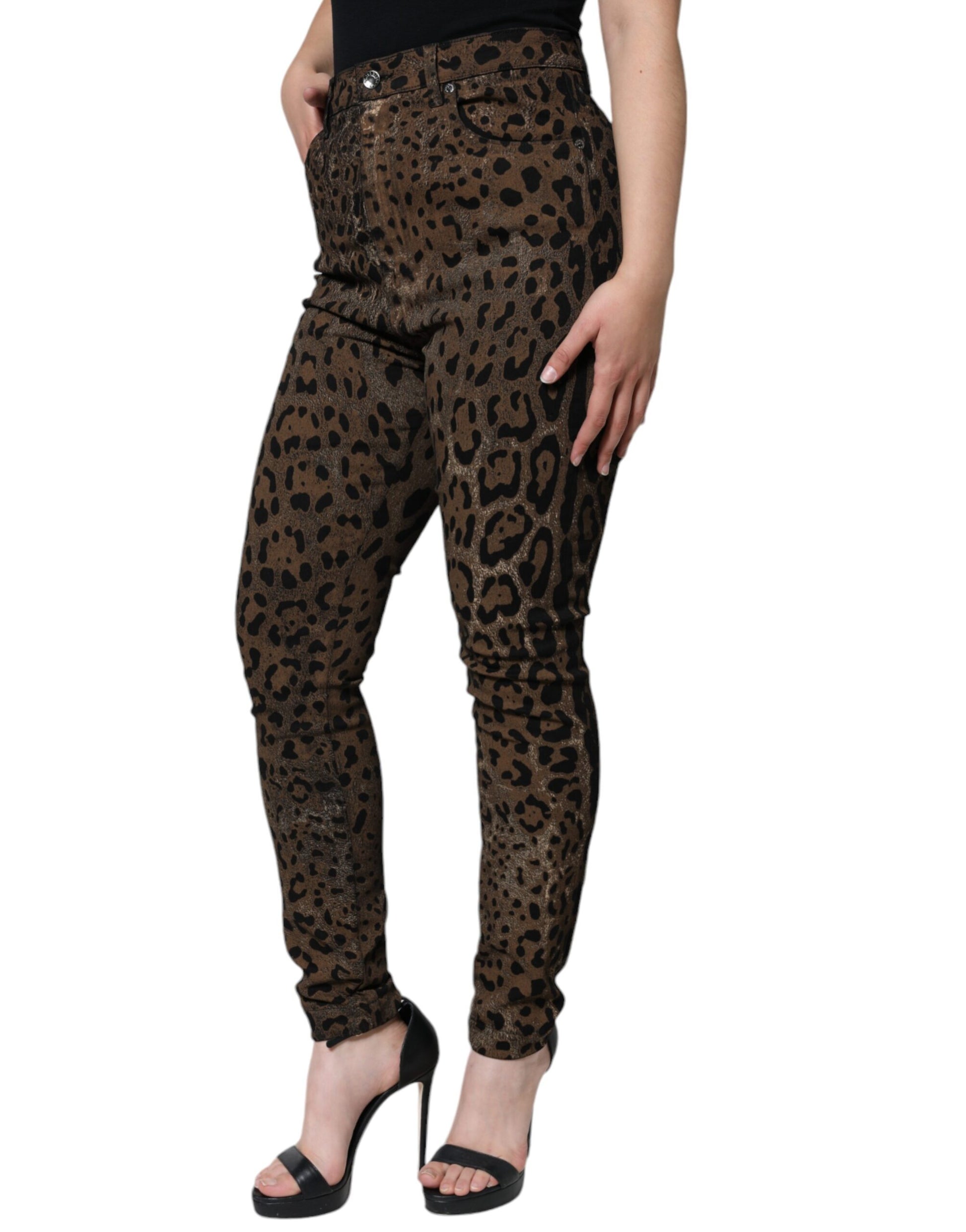 Brown Leopard Cotton Skinny Denim Jeans