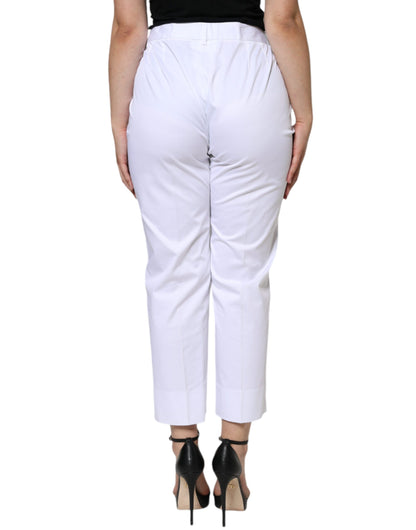 Vaqueros de talle medio de algodón blanco con corte cónico