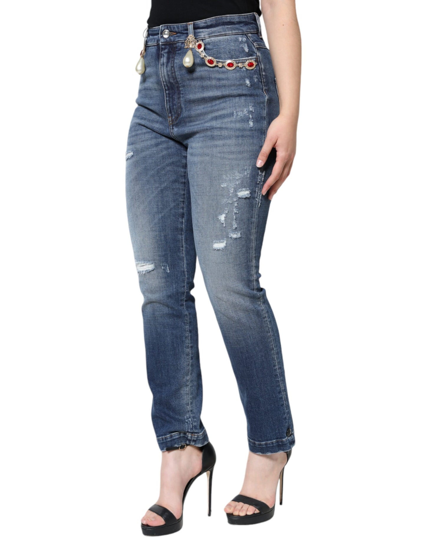 Dunkelblaue Skinny-Jeans aus zerschlissener Baumwolle