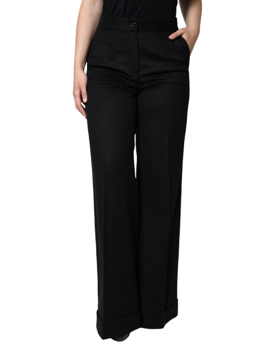 Black Cashmere Mid Waist Women Boot Cut Pants