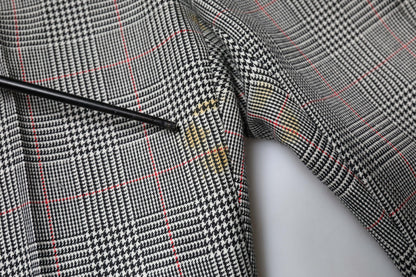 Pantalones cónicos de cintura media de lana a cuadros grises para mujer