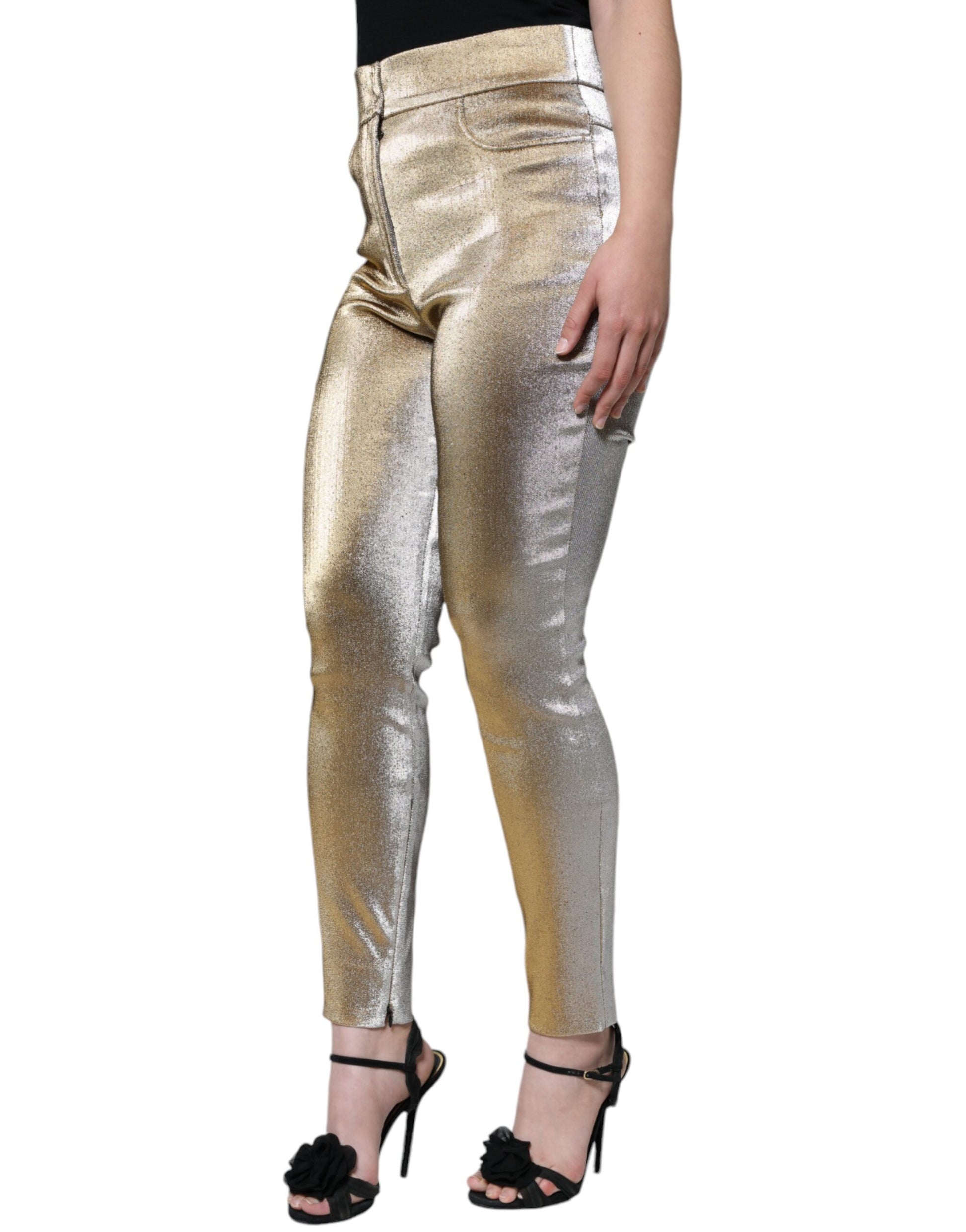 Metallic Gold High Waist Skinny Pants