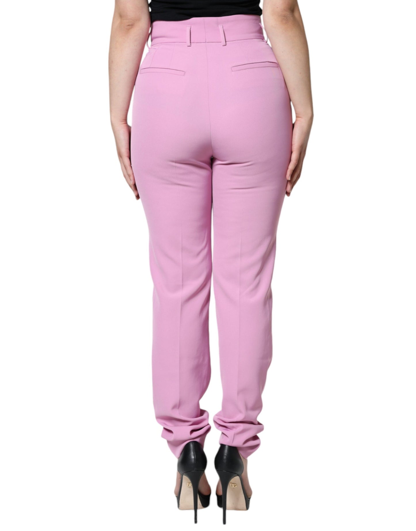 Pantalones cónicos de cintura alta de poliéster rosa para mujer