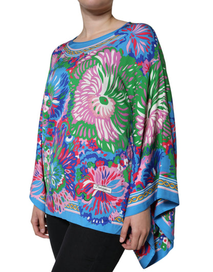 Multicolor Floral Charmeuse Kimono Sleeve Tunic Top