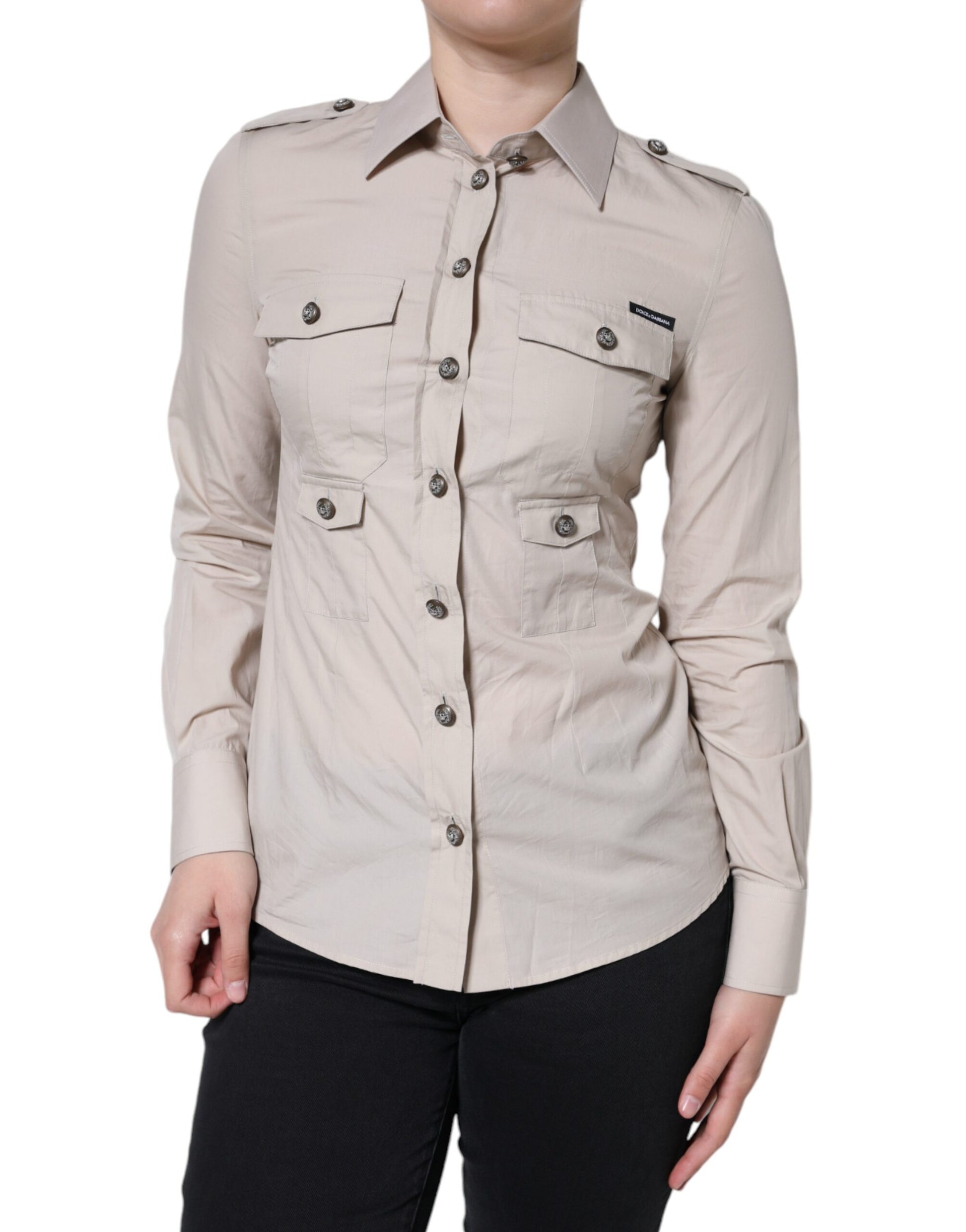 Camisa de algodón beige con cuello y botones