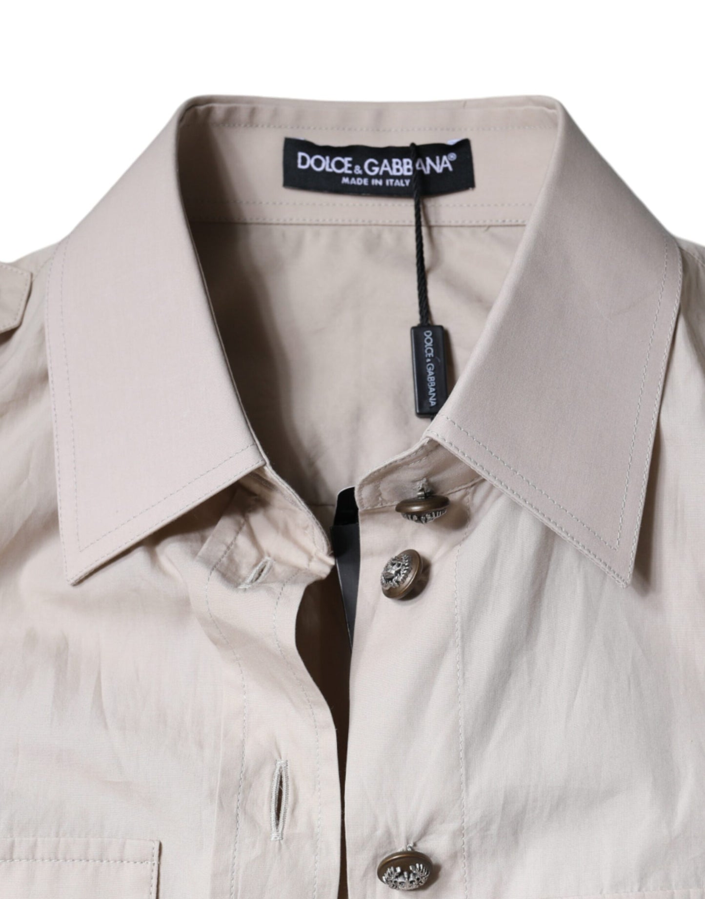 Camisa de algodón beige con cuello y botones