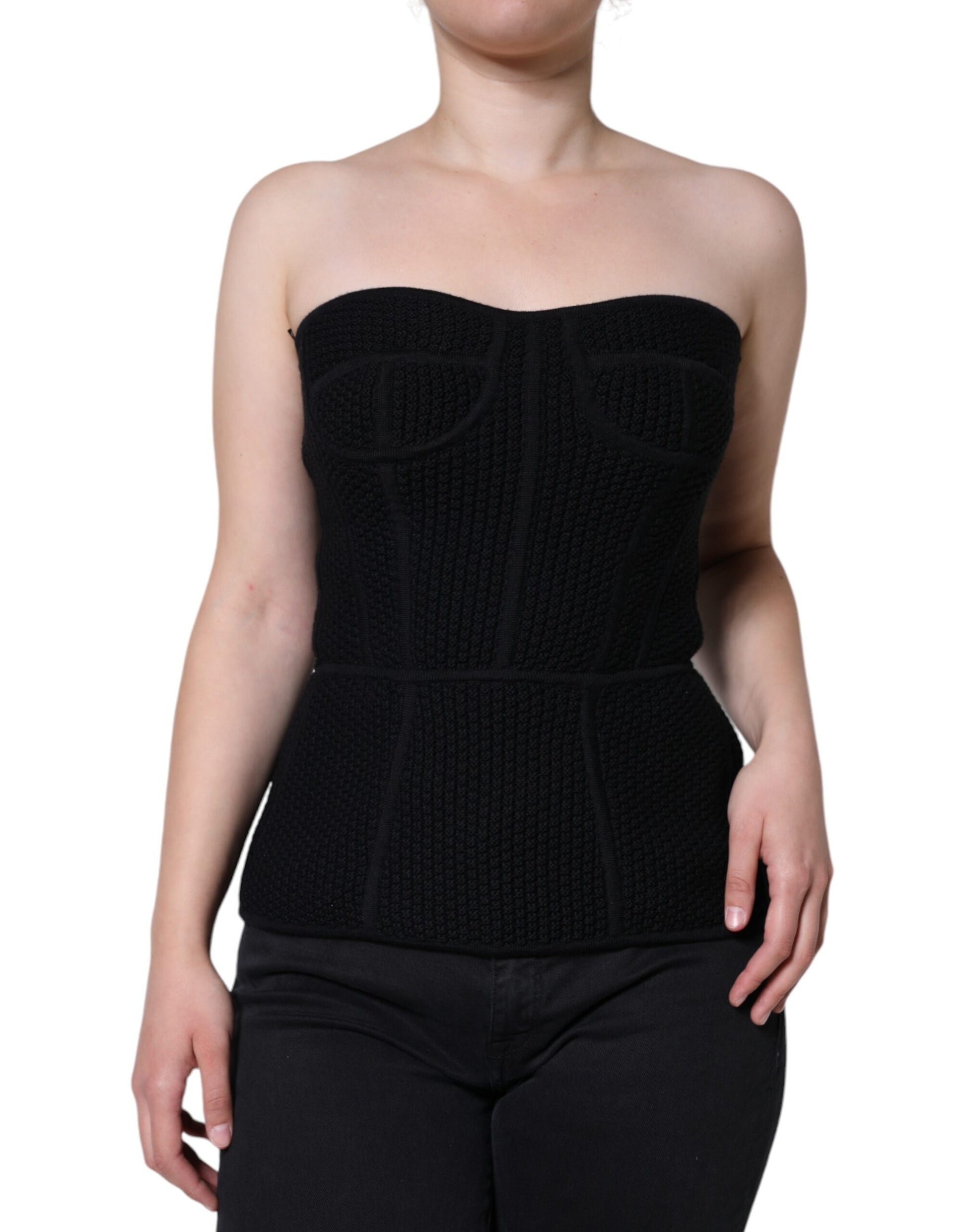 Schwarzes ärmelloses Bustier-Korsett-Bluse