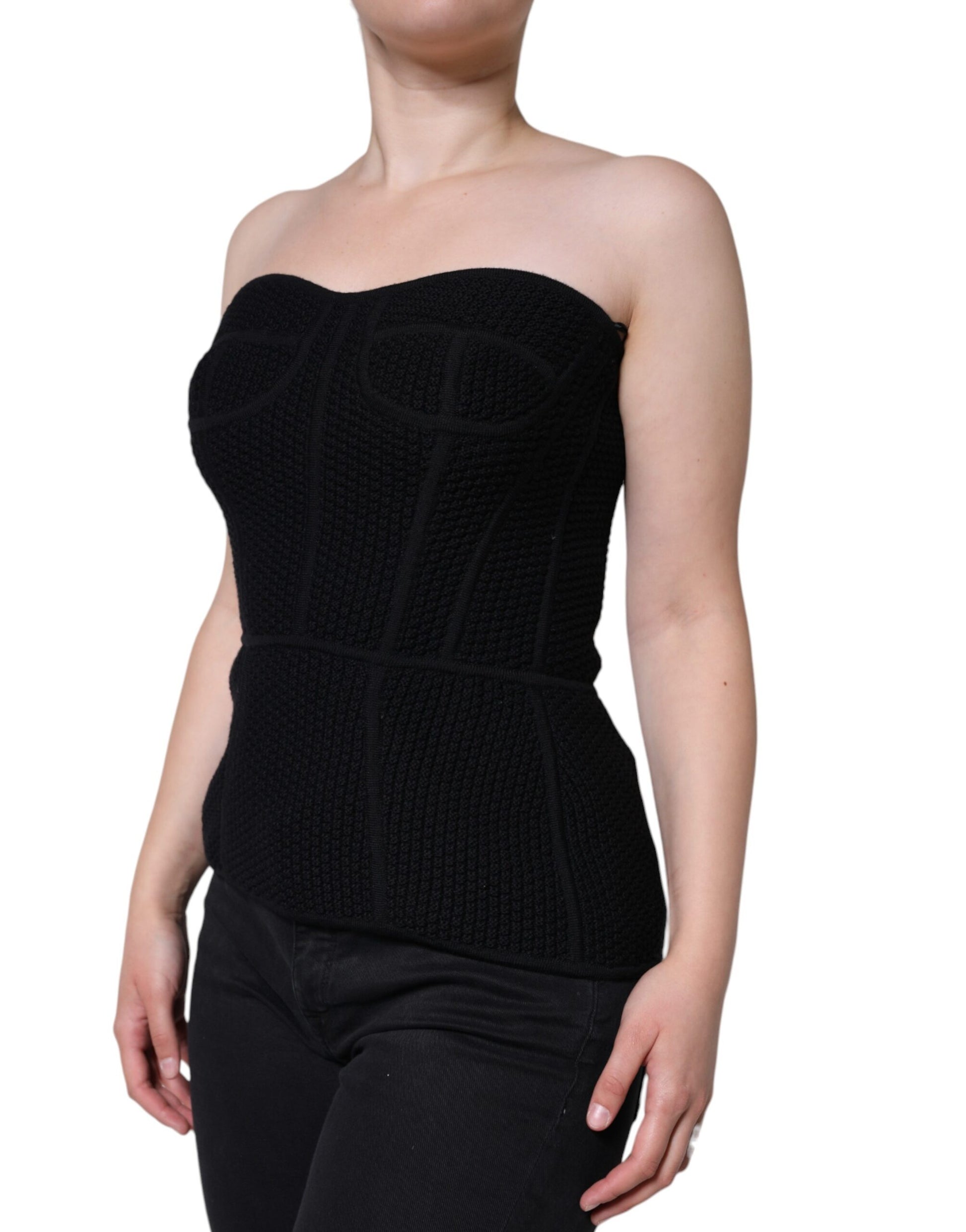 Schwarzes ärmelloses Bustier-Korsett-Bluse