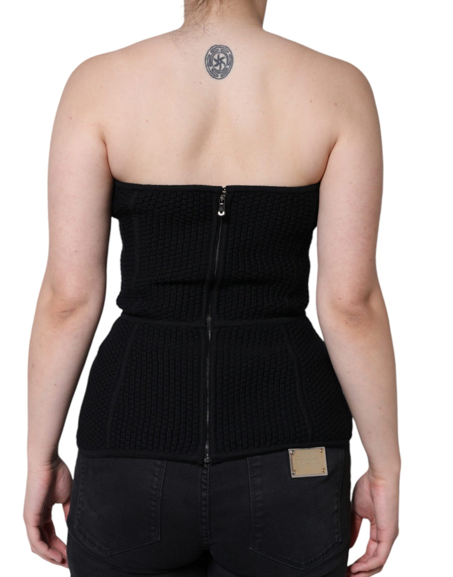 Schwarzes ärmelloses Bustier-Korsett-Bluse