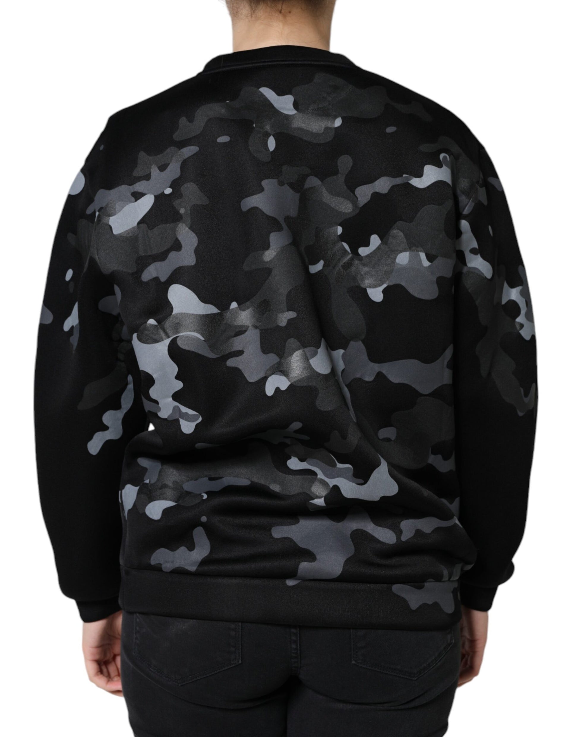 Suéter tipo sudadera con cuello redondo y estampado de camuflaje negro