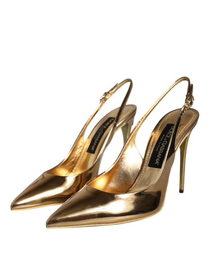 Gold Patent Leather Heels Slingback Shoes