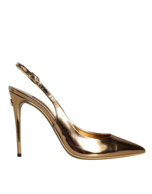 Gold Patent Leather Heels Slingback Shoes