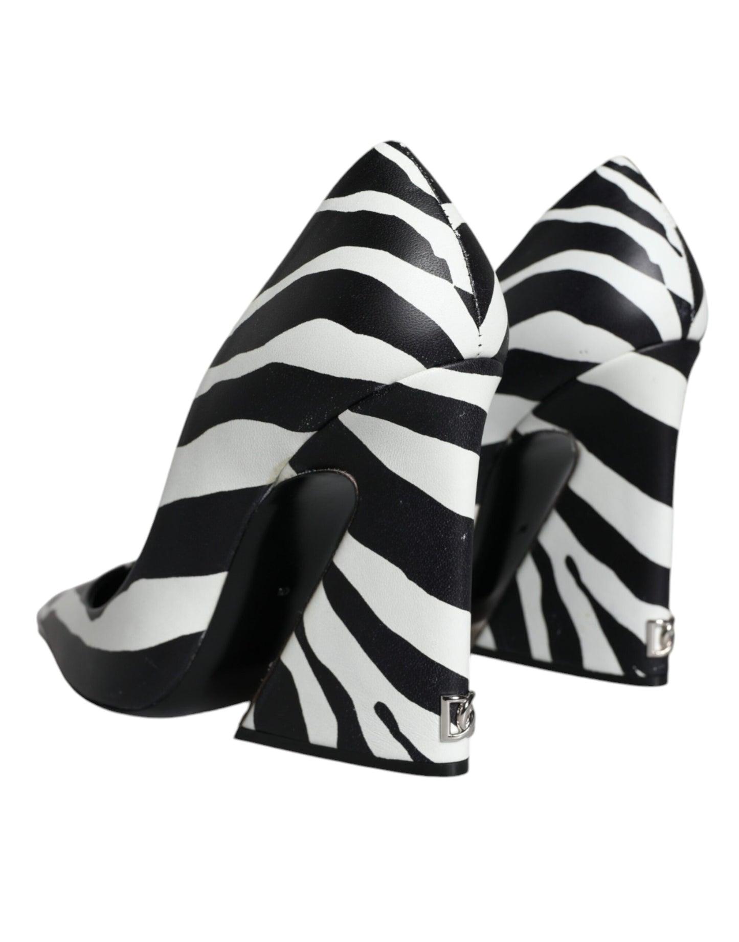 Weiße schwarze Zebra-Leder-Pumps mit hohen Absätzen