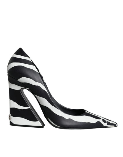 Weiße schwarze Zebra-Leder-Pumps mit hohen Absätzen