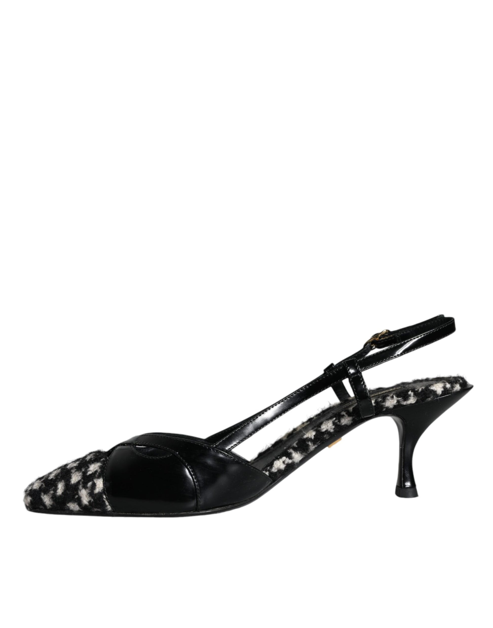 Black Leather Houndstooth Slingback Shoes