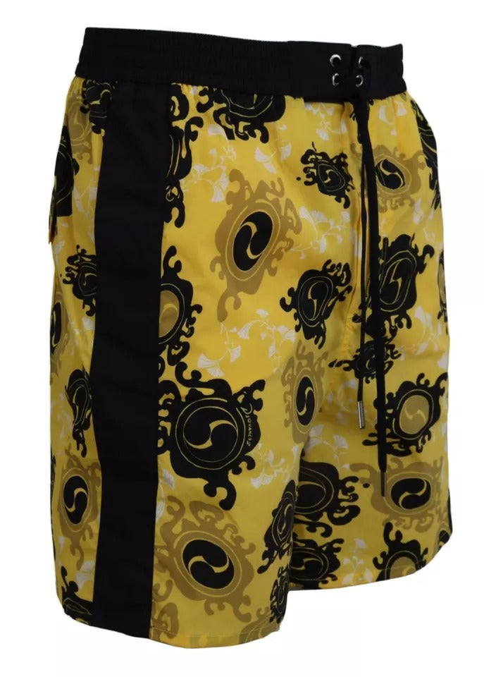 Yellow Black Printed Nylon Beachwear Shorts Swimwear