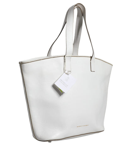 Bolso de compras con correa para el hombro y logotipo de cuero blanco