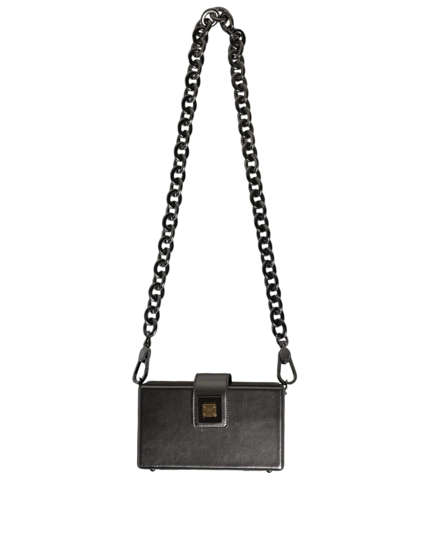 Bolso bandolera de piel DG BOX color gris metalizado con correa de cadena