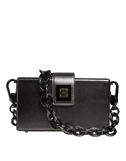 Bolso bandolera de piel DG BOX color gris metalizado con correa de cadena