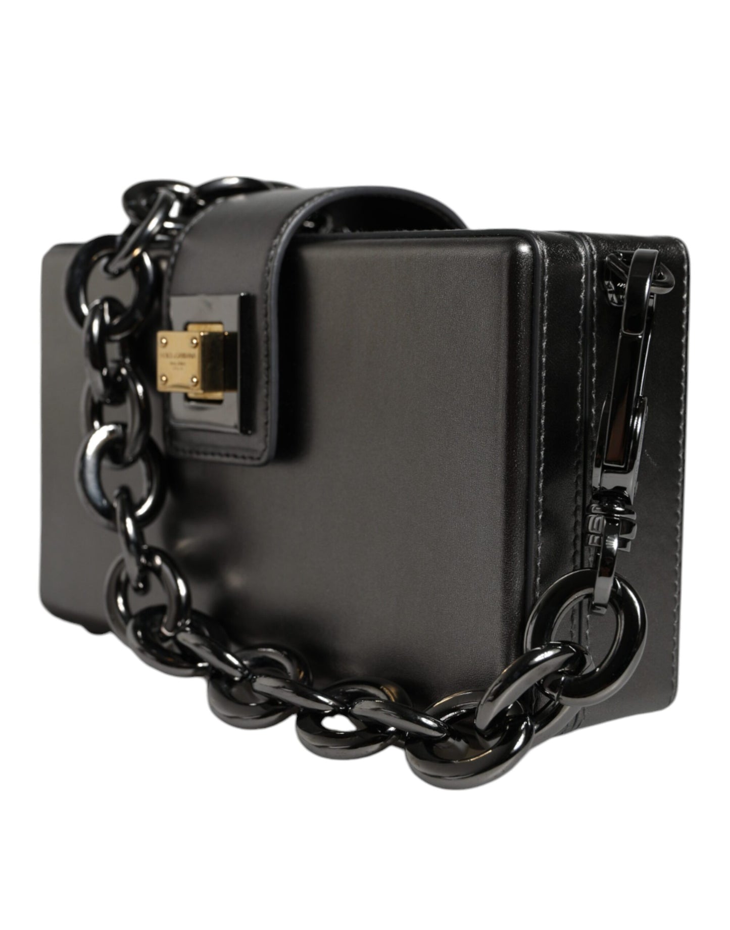 Bolso bandolera de piel DG BOX color gris metalizado con correa de cadena