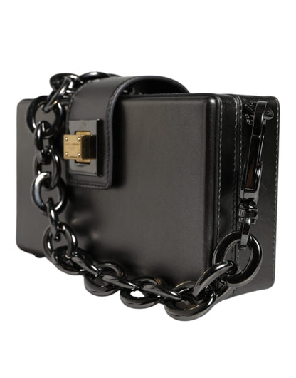 Bolso bandolera de piel DG BOX color gris metalizado con correa de cadena